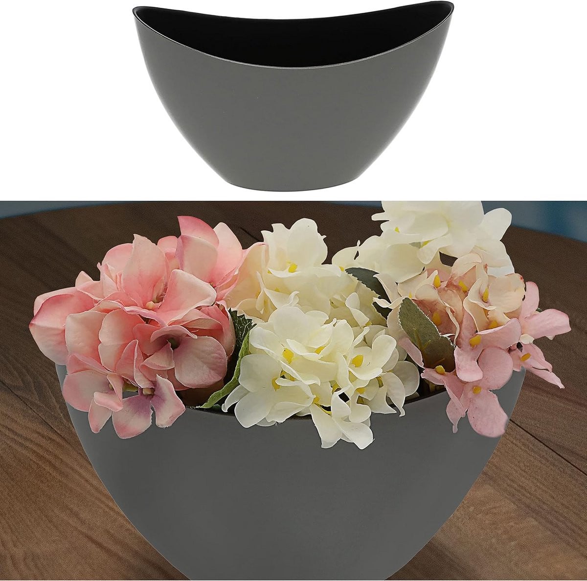 Decoratieve Bootvormige Plantenbak Ovaal Grijs Zwart 29 cm - Sieradenschaal