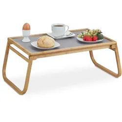 Relaxdays Betttablett klappbar Bambus Grau,Hellbraun