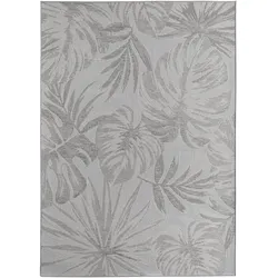 Carpetsale24 Outdoor Teppich Grau 280x370 cm, Wetterfest, ideal für Küche, Balkon, Terrasse, Garten auch Wohnzimmer, Palmblätter-Design
