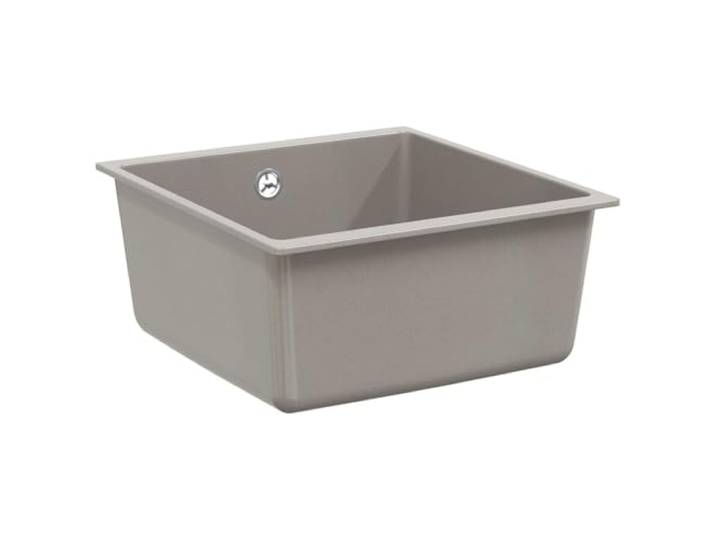 Xhnifbn Granitspüle Grau 430 x 460 mm Küchenspüle Quarzkomposit Hitzebeständiges Unterbau Spülbecken für die Küche mit Siebkorbventil und Zubehörset, kratzfest und pflegeleicht.
