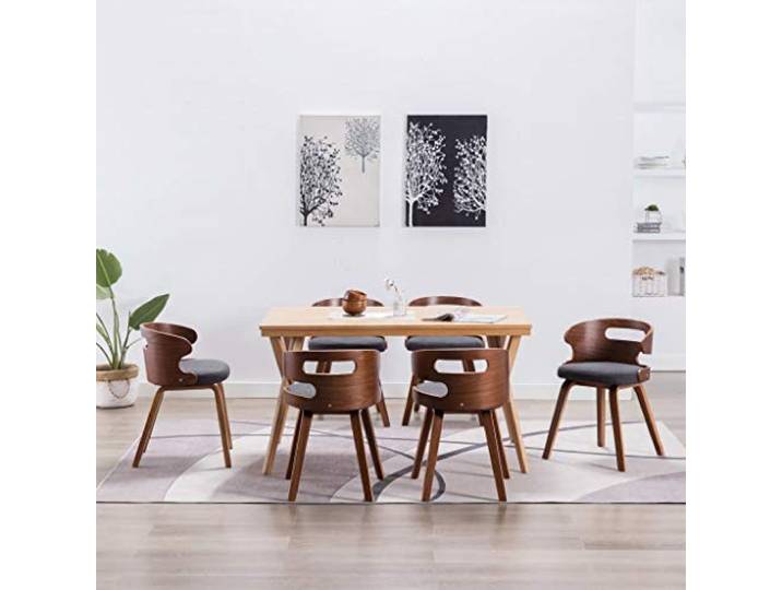 KTHLBRH 6 Esszimmerstühle Dunkelgrau Bugholz Stoff Polsterung Massives Bugholz, weiche Stoffpolsterung, pflegeleicht, belastbar bis 110 kg, elegantes Design
