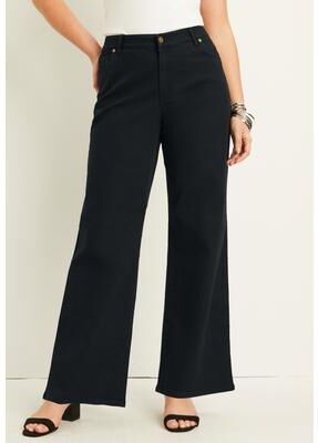 Plus Size Women's Curvie Fit Wide-Leg Jeans by June & Vie in Black (Size 32 W)