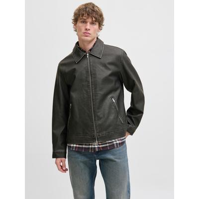 Bikerjacke JACK & JONES "JJECASABLANCA PU JACKET NOOS", Herren, Gr. XL, schwarz, Web, Obermaterial: 100% Polyester, regular fit, Jacken, mit Fronttaschen