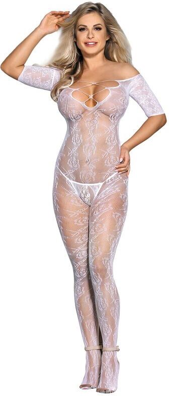 SUBBLIME bodystocking en résille sans fourreau avec motif roses blanches taille unique