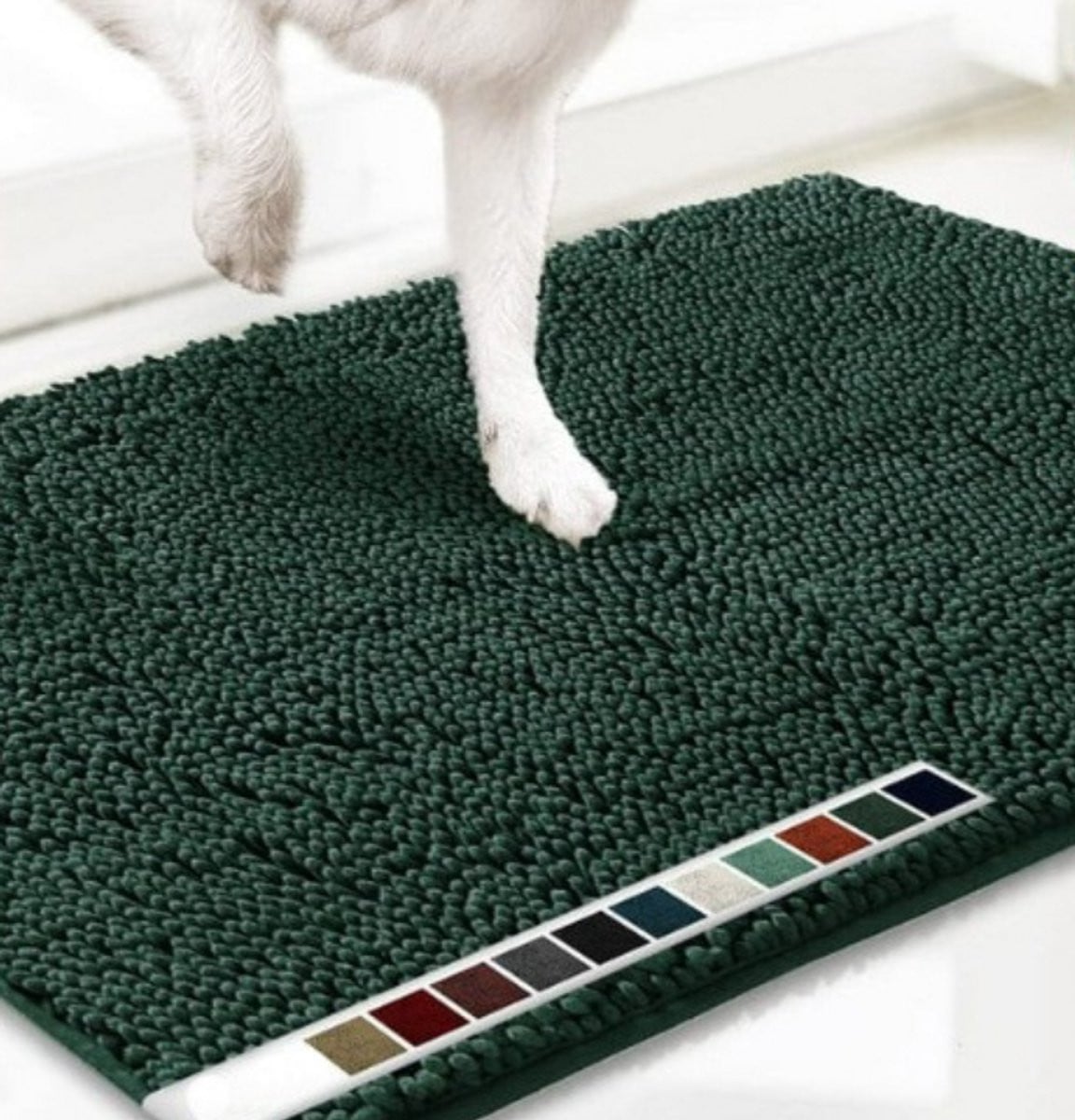 Superabsorberende microvezel hondendeurmat, antislip chenille huisdierenkleed, donkergroen