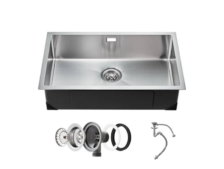 VEVOR Évier de cuisine\, 76 cm\, évier sous plan en acier inox 304\, évier à encastrer cuve simple avec accessoires\, évier de lave-vaisselle ménager pour camping-car\, cuisine de préparation\, buanderie