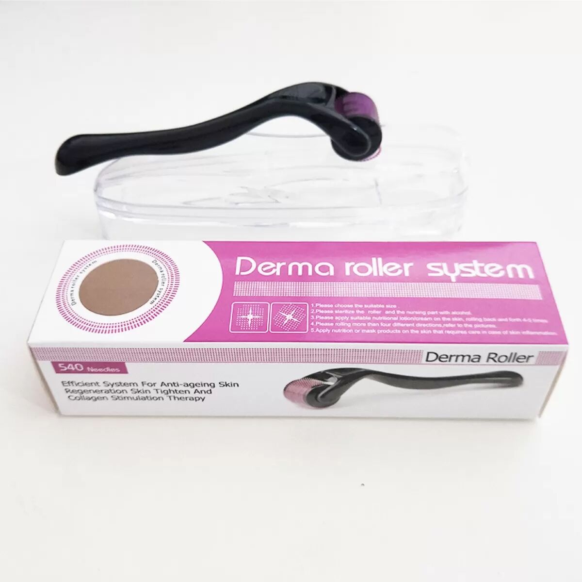 INF 540 Microneedle Derma Roller 3.0mm - Schwarzer ABS Skin Needling Roller für Gesicht und Körper