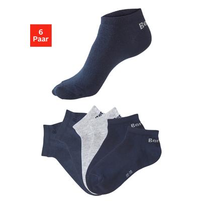 Sneakersocken BENCH. "für Damen und Herren in Baumwollmischung, für Sport und Freizeit", Herren, Gr. 43-46, blau (2x marine, 2x hellgrau meliert, 2x dunkeljeans), Baumwollmischung, elastisch, Socken Sneakersocken, mit klassischem Logoschriftzug,...