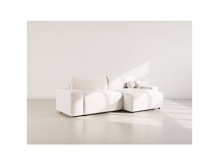 Constance - Canapé d'angle réversible 4 places convertible avec coffre en velours gaufré - Beige