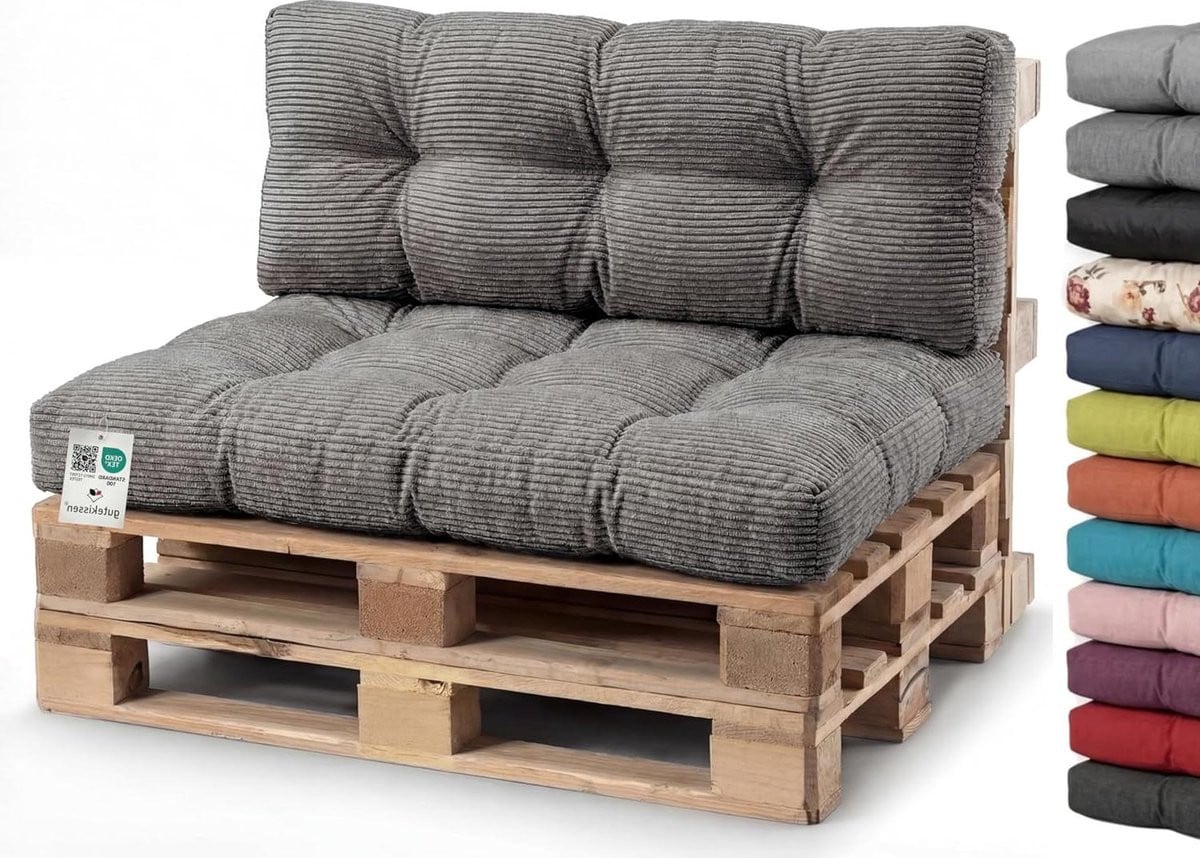 Donkergrijs Palletkussen Corduroy - Gewatteerd Bankkussen - Breedte: 120 cm, Diepte: 80 cm