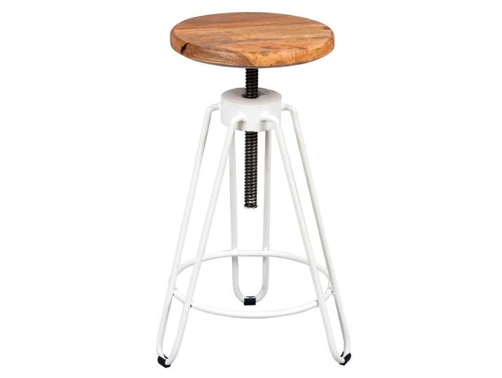 Tabouret en bois massif et métal blanc