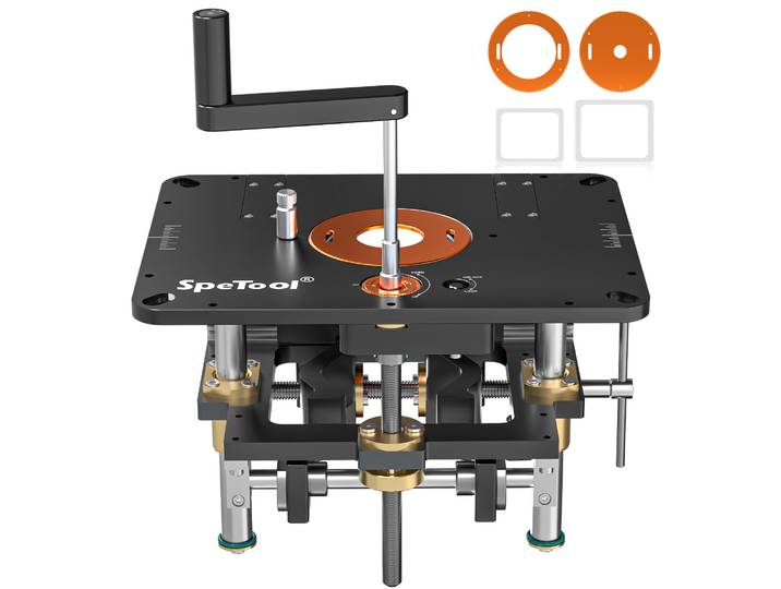 SpeTool P01002 système de levage de routeur professionnel pour routeurs, plaque d'insertion de Table de routeur tout en aluminium de précision, modèle de bricolage