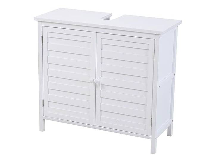 SVITA Waschbeckenunterschrank Badschrank mit Regal freistehend Badezimmerschrank Waschbeckenschrank Bambus Weiß