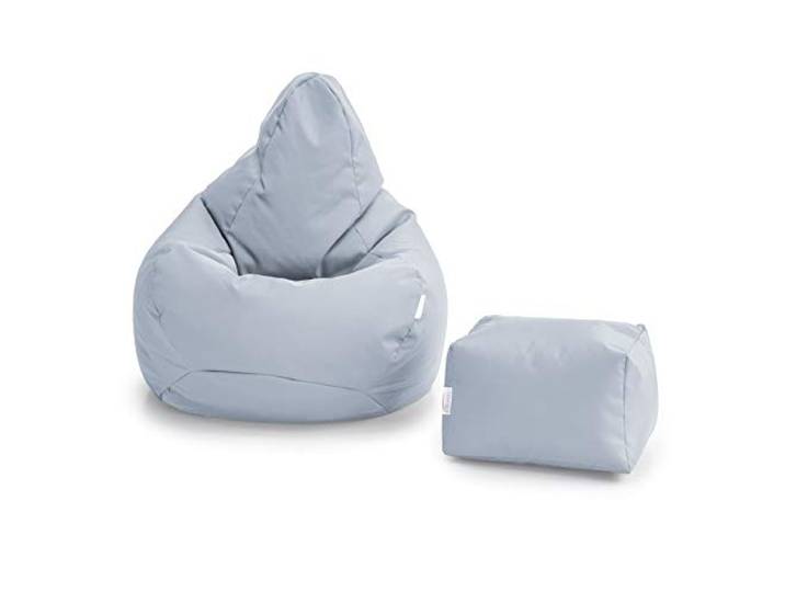 Loft 25 sitzsack mit Fußhocker – Gaming sitzsack mit füllung, Komfortabler Bean Bag, Wasserabweisend sitzsack Erwachsene mit hohem Rücken,Bean Bag Chair (Grey, Sitzsack + Fußhocker)