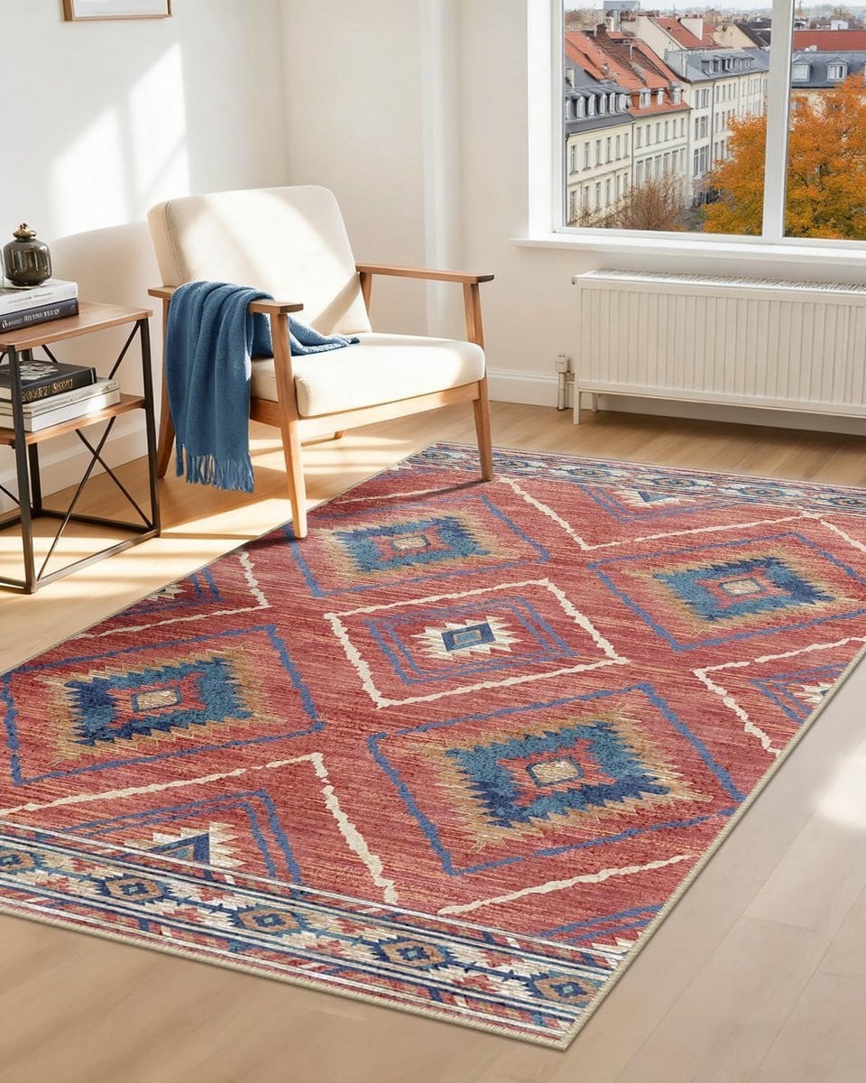 Machinewasbaar Vloerkleed Loper voor Woonkamer, Hal of Keuken - Rood Oranje - 90 x 150 cm