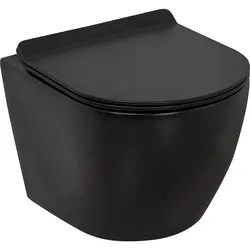 Combi-Pack Arax Wand-Tiefspül WC Spülrandlos mit Silent Flush 370x370x485mm +WC-Sitz schwarz matt Evenes