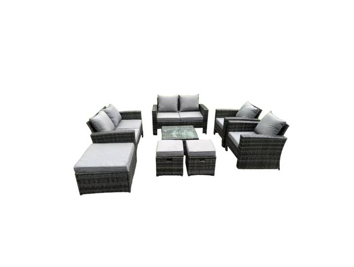 Fimous Gartenmöbel-Set Polyrattan Dunkelgrau 9-Sitzer, Metall, quadratisch, Gartenmöbel, Gartengarnituren, Gartenmöbel-Sets