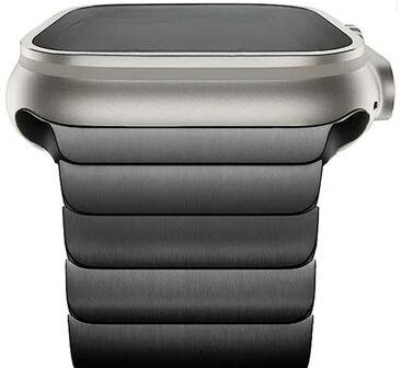 Uplifted Goods Titanium Tone Stainless Steel Link Bracelet black for Iwatch 10 46mm