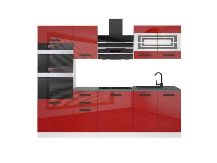 Cuisine Complète - B BELINI GROUP - TRACY - 240 cm - Rouge Très Brillant - Système PRO+