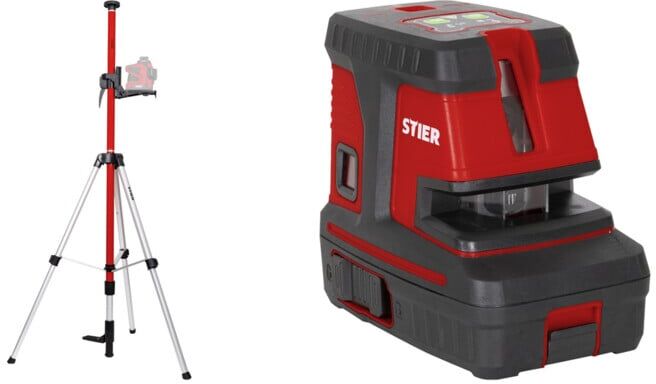 Set STIER Teleskopstange für Kreuzlinienlaser 360 cm + STIER Kreuzlinienlaser 150° x 130° mit 5 Lotpunkten