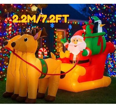 Uplift Treasures 7.2FT Inflatable Santa Sleigh Reindeer Christmas Yard Decoration With LED qm1306 77wj uk