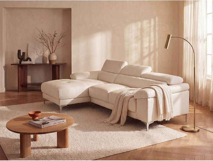 Ecksofa - Ecke Links - Leder - Weiß - SOLANGE