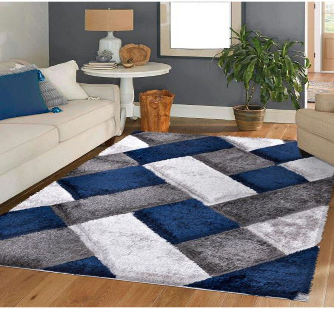 Ebern Designs Jaiyen Rectangle Abstract Area Rug Blue/Grey/White Rectangle 160 x 230cm