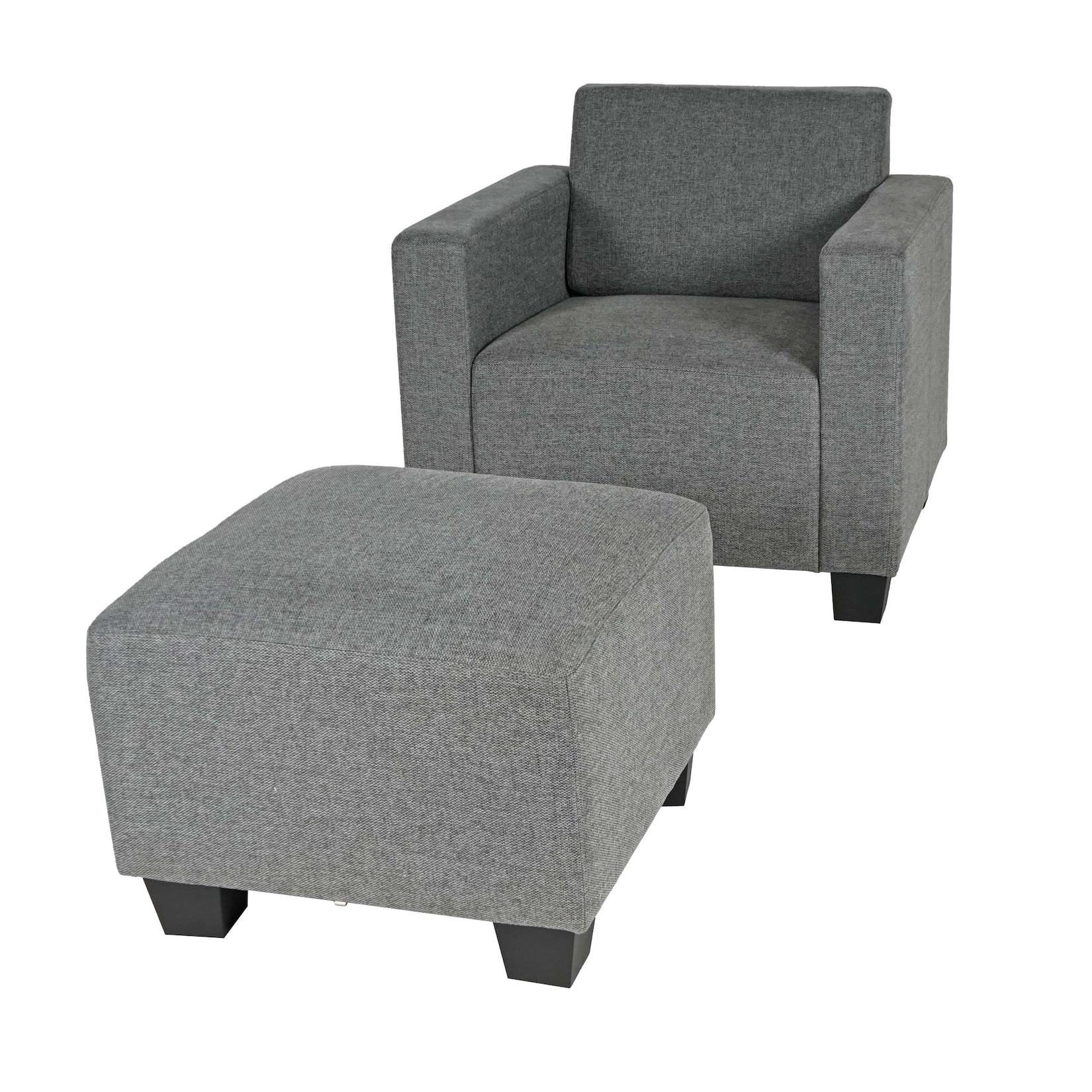 Modular Sessel Loungesessel mit Ottomane Moncalieri, Stoff/Textil ~ grau