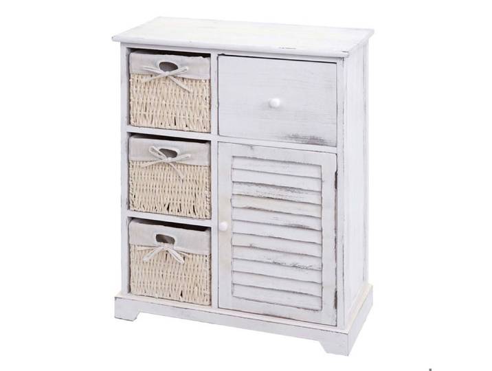 Commode - DÉCOSHOP26 - 04_0010823 - blanc vieilli - 3 paniers & tiroirs - bois de paulownia - livrée montée