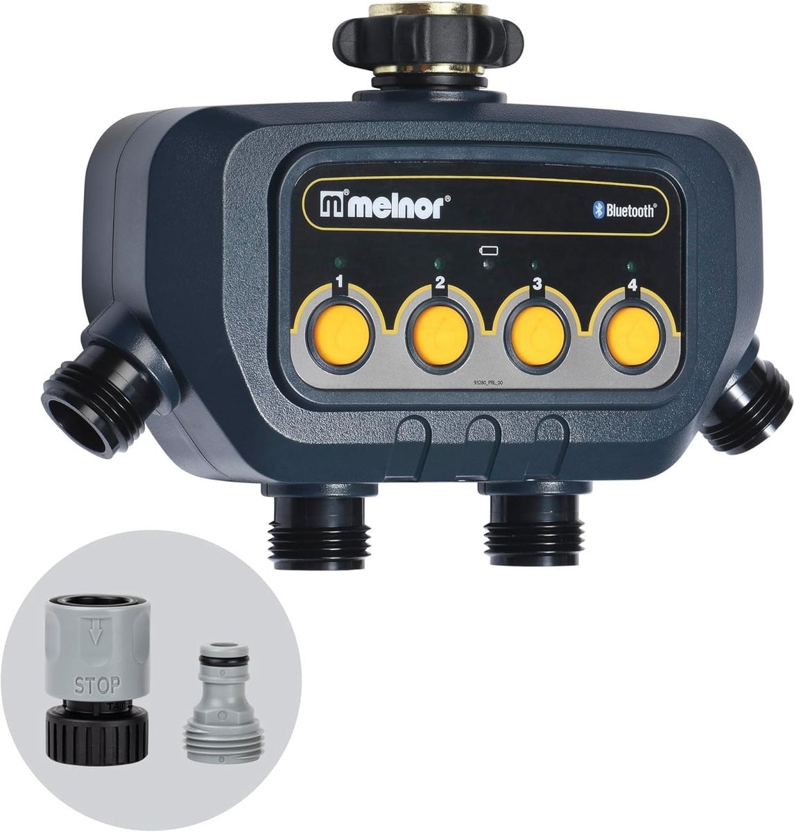 Bluetooth Watertimer met 4-zone regeling en 12 starttijden voor automatische tuinbesproeiing - Zwart Geel