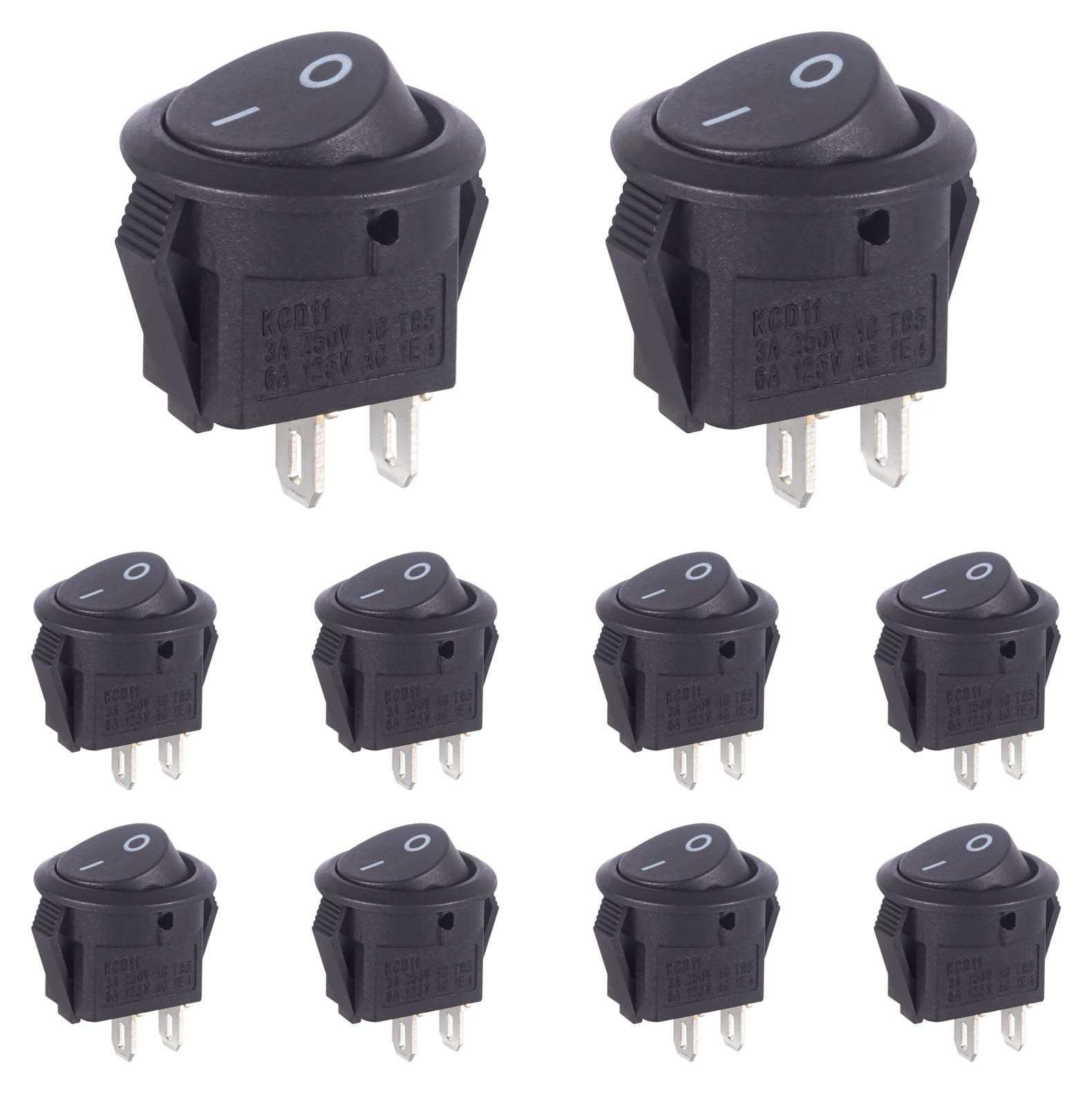 Dripio Miniature tuimelschakelaar, 2-polig, aan/uit, 3A/250V, zwart, 10 stuks