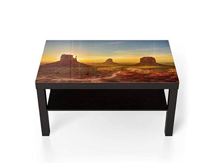 DEQORI Glastisch schwarz groß 90x50 cm Motiv Sandsteinformationen ausgefallener Beistelltisch aus Glas Hochglanz Couchtisch fürs Wohnzimmer moderner Couch Tisch mit Design