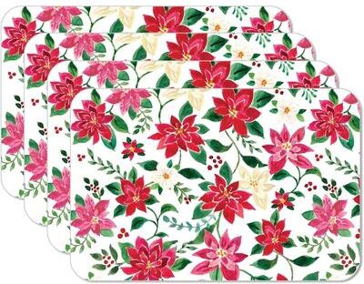 CounterArt Poinsettia Garden 4 Pack Reversible Easy Care Flexible Plastic Placemats Made in The USA BPA Free PVC Free Easily Wipes Clean