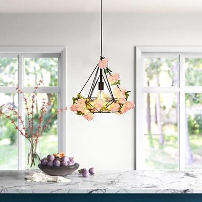 Kronleuchter, verstellbarer Kronleuchter, moderne Decke, grüne Pflanze, Blume, Diamant-Kronleuchter, Fenster, Kaffee, Restaurant, Vintage-Kronleuchter, Innendekoration, Simulation