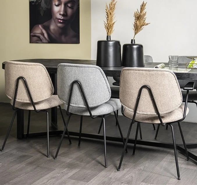Eleonora Moderne Eetkamerstoel met Armleuningen - Beige/Grijs/Zwart