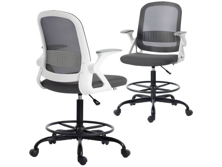 Chaise haute de bureau - Siège de dessinateur - Maille - Hauteur ajustable - Gris - Montage requis - 63 x 58 x 126 cm - ZENLINKJH