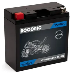 ACCONIC Sportivo AGM YT14B-BS Motorradbatterie 12Ah 12V (DIN 51201)