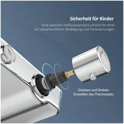 Emke, Duschsystem, Duschsystem mit 38°C Thermostat Duschsäuleset, Kopfbrause + Handbrause + Glasablage, Chrom