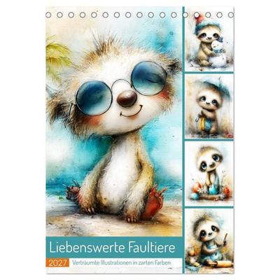 Liebenswerte Faultiere. Verträumte Illustrationen in zarten Farben (Tischkalender 2027 DIN A5 hoch), CALVENDO Monatskalender