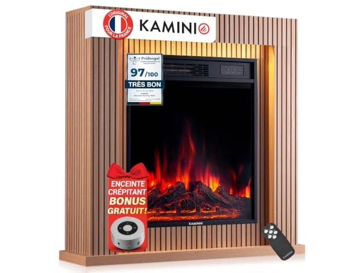 KAMINIO® Matti Modern 32 Panneau Cheminée électrique à Poser Cheminée décorative chauffante avec effet de flamme\, manteau\, feu 3D\, LED d'ambiance\, thermostat\, minuterie\, télécommande