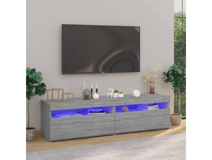 2x Meubles TV avec Lumières LED Armoires Basses Centres de Divertissement Armoires Média Salon Salle de Séjour Sonoma 815126