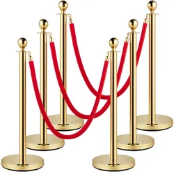 VEVOR 6-teiliges Personenleitsystem 96 cm Gesamthöhe Absperrung, Abgrenzungsständer Leitpfosten, Absperrständer mit 1,5 m Länge Seil für Hochzeiten, Hotels, Ausstellungen Goldener Absperrständer