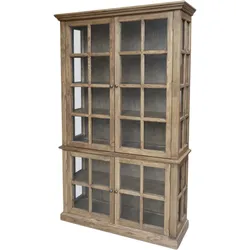 Chic Antique antiker Vitrinenschrank Marseille 4 Türen, H196/L120/B40 cm, natur