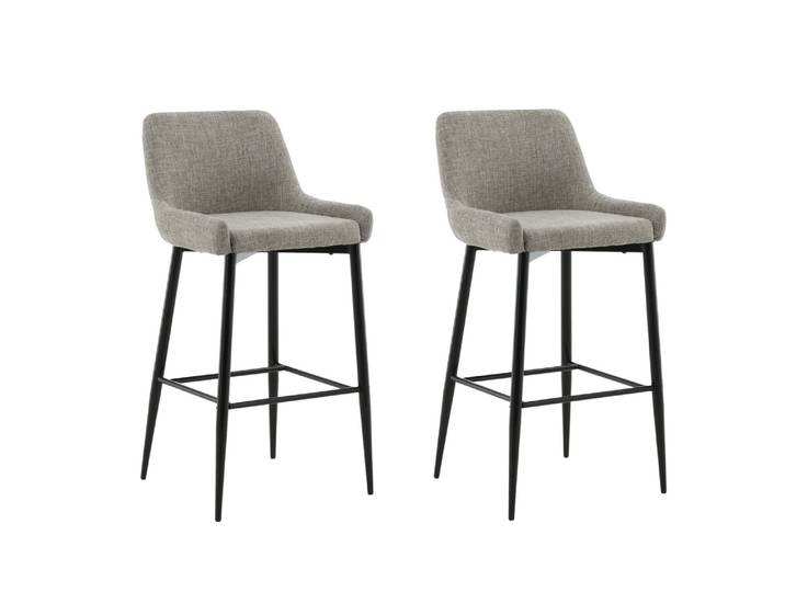 Barhocker VENTURE HOME Plaza, 2er-Set Barhocker in beigem Leinen, schwarze Beine, 150 kg , beige, schwarz, B:48cm H:105cm T:53cm, Hocker, Barhocker, Tresenstuhl, Stoffbezug, Metallbeine, Fußstütze, einladend