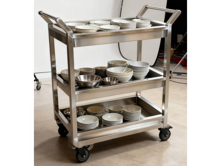 Chariot de service pour hôtel, chariot à vaisselle en acier inoxydable à 3 niveaux