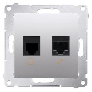 Kontakt Kontaktinis asmuo Simon Lizdas elektroninis SIMON54 RJ45 kat.5e + RJ12 sidabrinis mat - D5T.01/43 (UTP, CAT5e) (D5T.01/43)