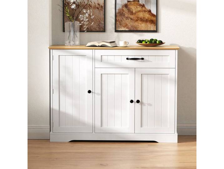 Buffet moderne et élégant avec 3 portes et un tiroir Buffet pour salle à manger salon et couloir (blanc + nature)
