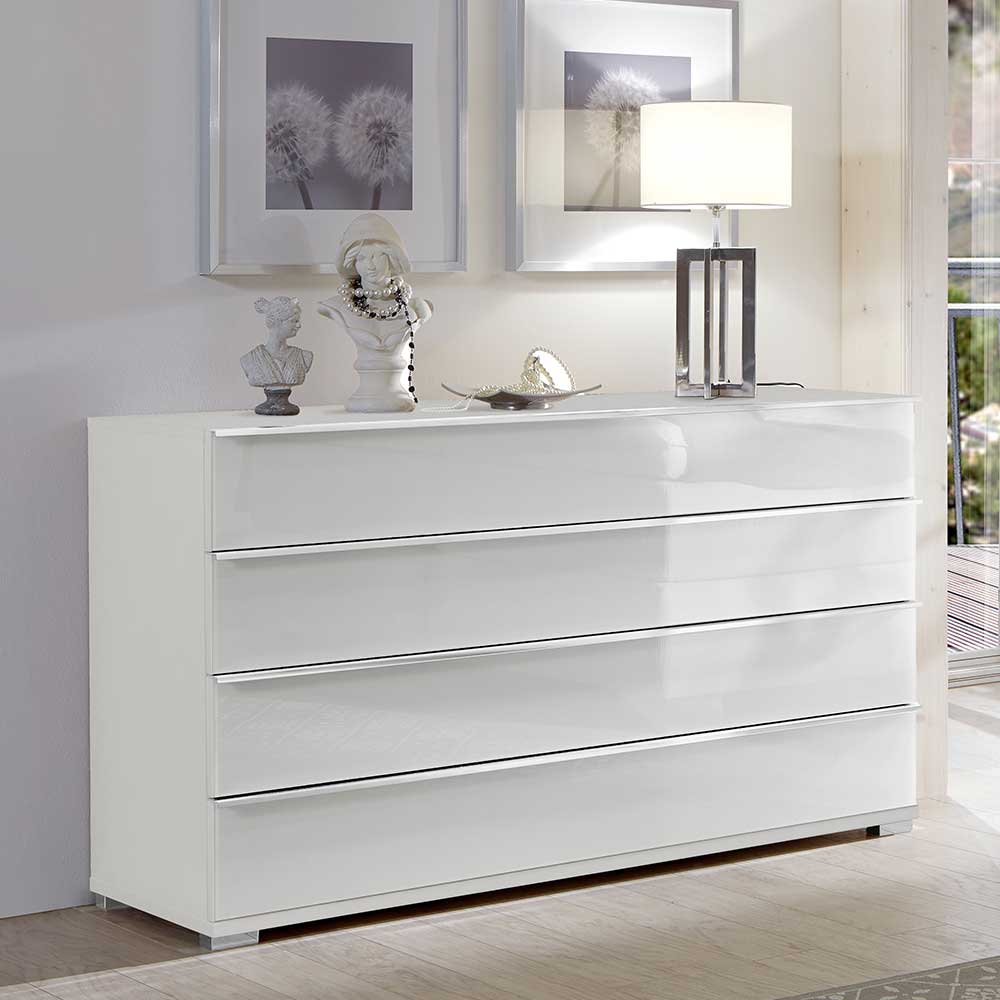 Pharao24.de Kommode Sideboard Front glasbeschichtet in Weiß