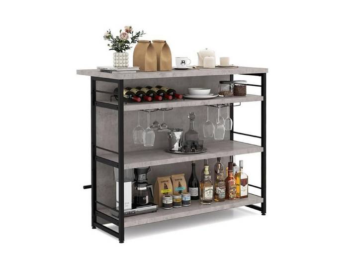 COSTWAY Bartisch Küche mit Stauraum, Küchenregal stehend mit Weinregal & Gläserhalter