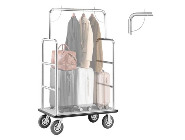 VEVOR Chariot à Bagages Hôtel\, 544 kg\, Chariot à Plate-Forme de Concierge\, Finition INOX Brossé\, avec Moquette Grise\, Roues Caoutchouc 20\,32 cm\, Porte-Bagages pour Hôtels\, Condos\, Complexes Hôteliers